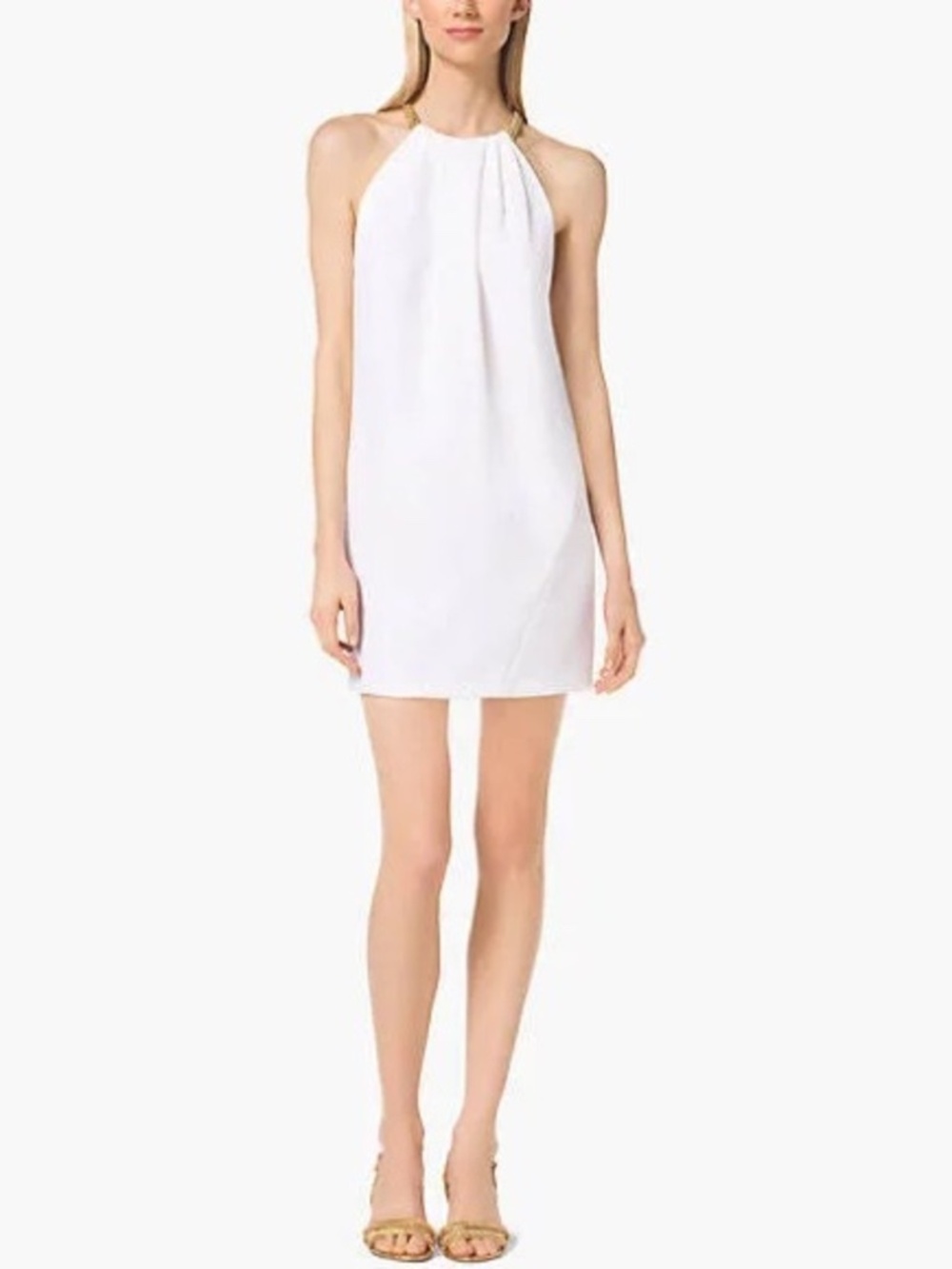 MICHAEL Michael Kors Ivory Halter dress w/ gold chain size 4 NWT